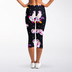 Space Astronaut Unicorn Pattern Print Women's Capri Leggings