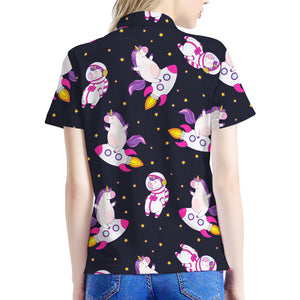 Space Astronaut Unicorn Pattern Print Women's Polo Shirt