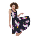 Space Astronaut Unicorn Pattern Print Sleeveless Knee Length Dress