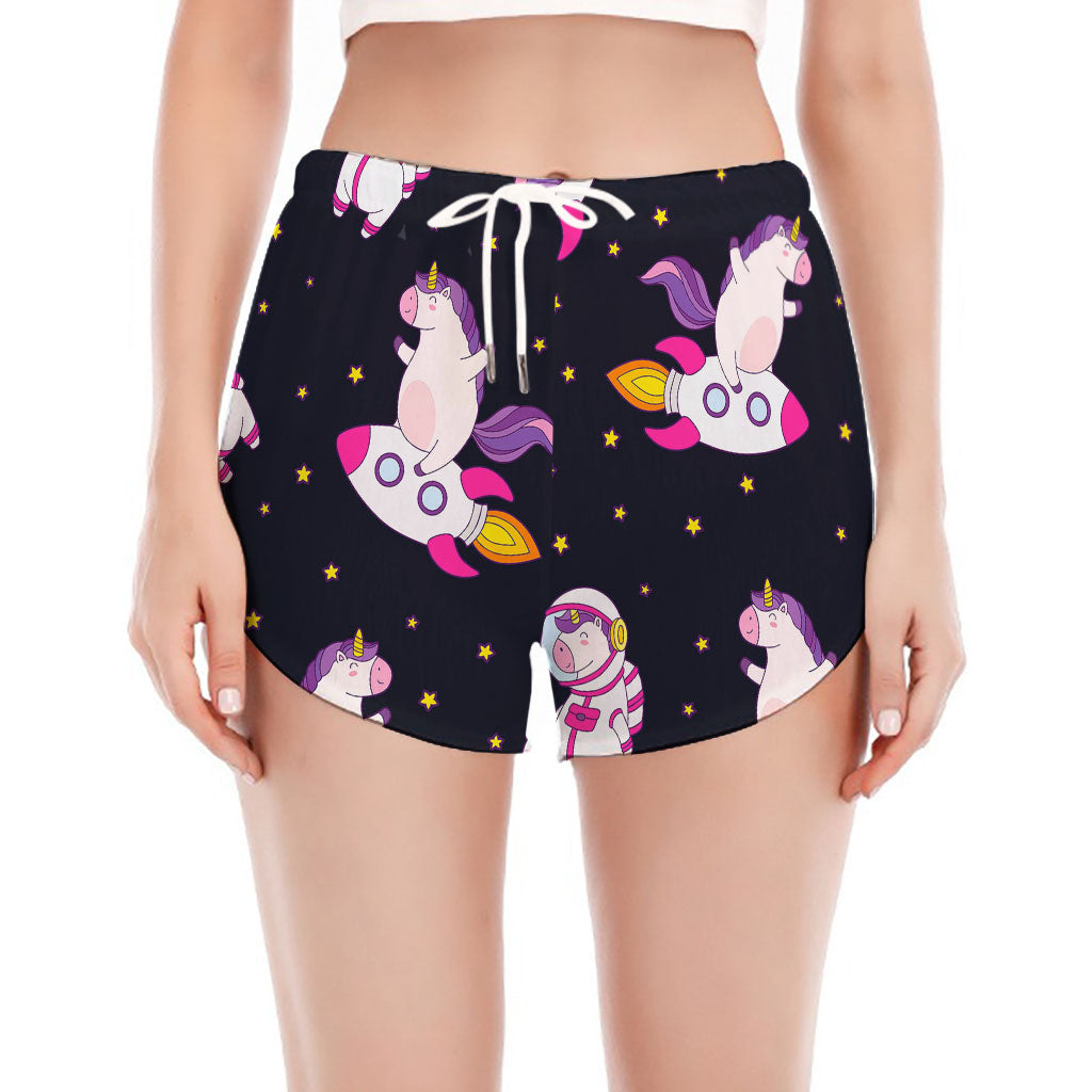 Space Astronaut Unicorn Pattern Print Women's Split Running Shorts