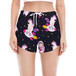 Space Astronaut Unicorn Pattern Print Women's Split Running Shorts