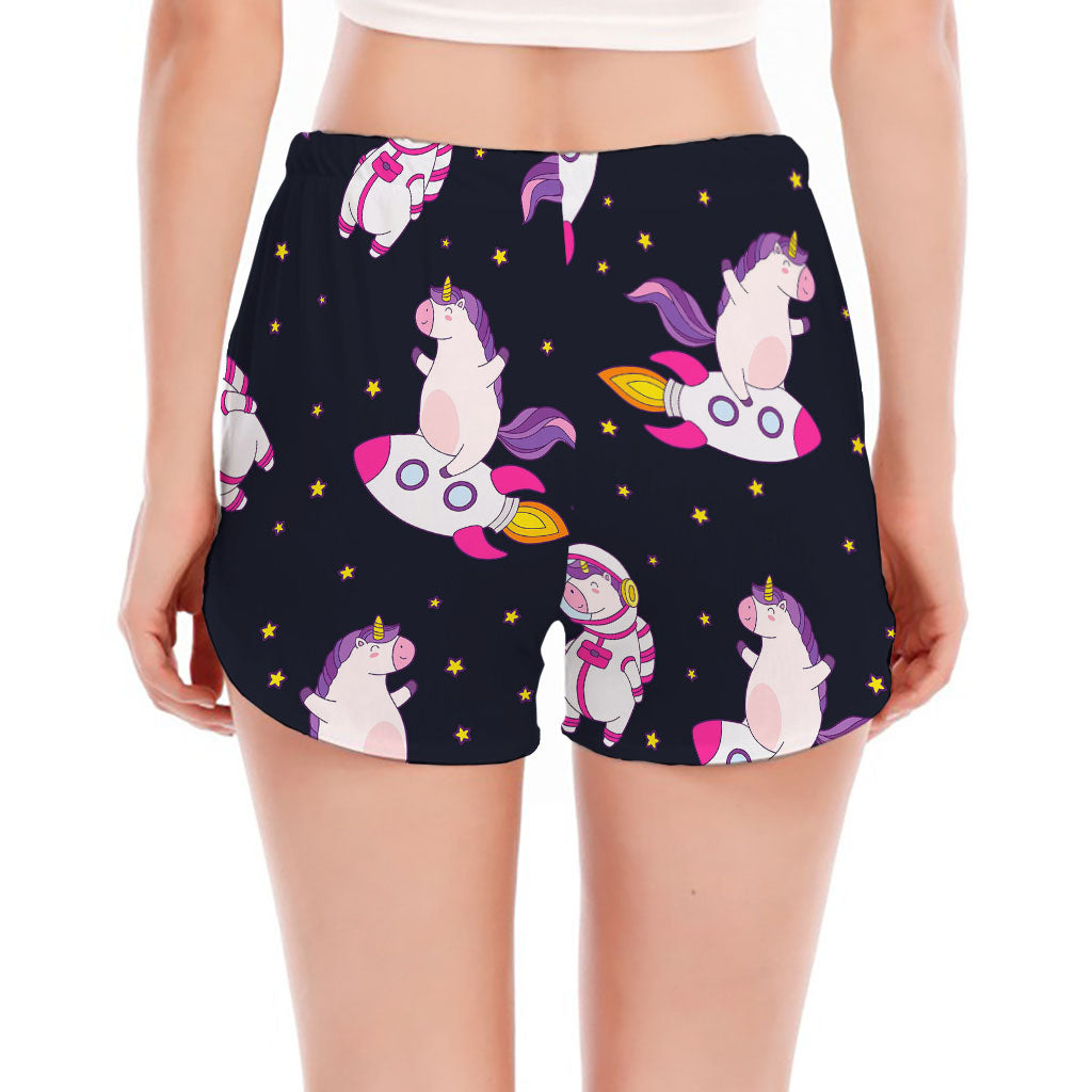 Space Astronaut Unicorn Pattern Print Women's Split Running Shorts