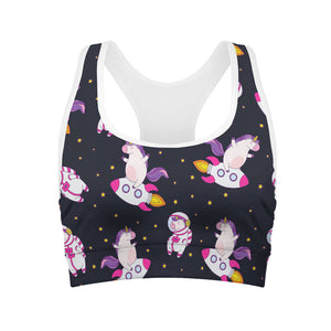 Space Astronaut Unicorn Pattern Print Women's Sports Bra