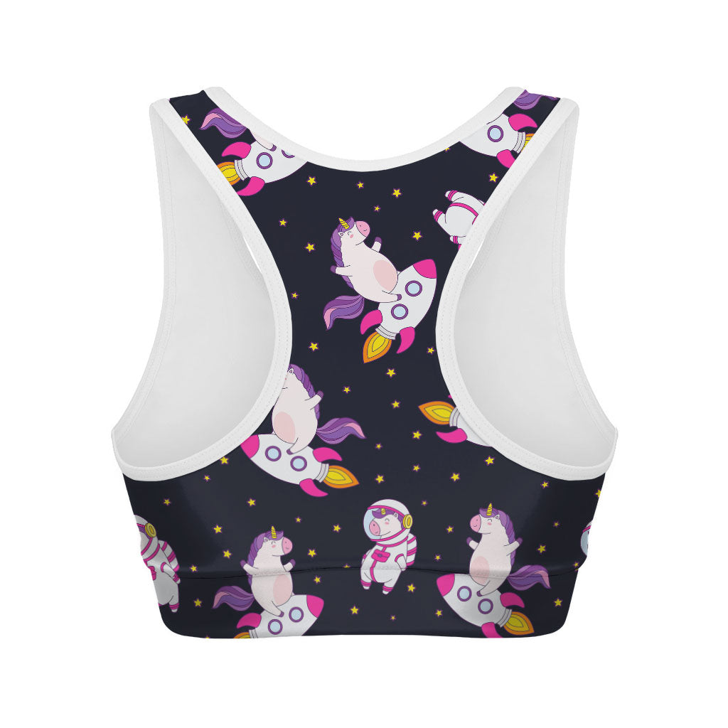 Space Astronaut Unicorn Pattern Print Women's Sports Bra