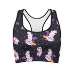 Space Astronaut Unicorn Pattern Print Women's Sports Bra