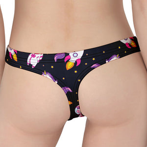 Space Astronaut Unicorn Pattern Print Women's Thong