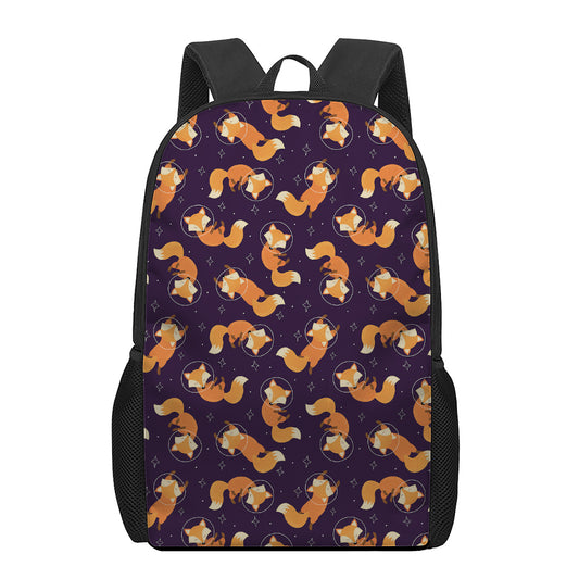 Space Fox Pattern Print 17 Inch Backpack