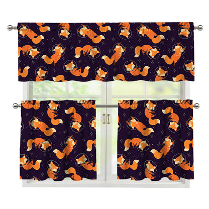 Space Fox Pattern Print 3 Piece Kitchen Curtains