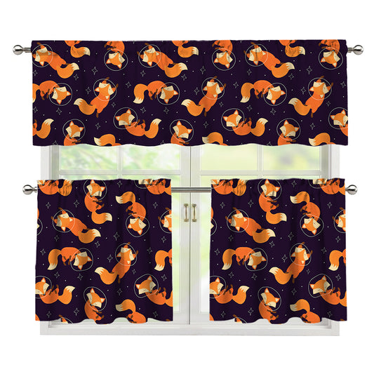 Space Fox Pattern Print 3 Piece Kitchen Curtains