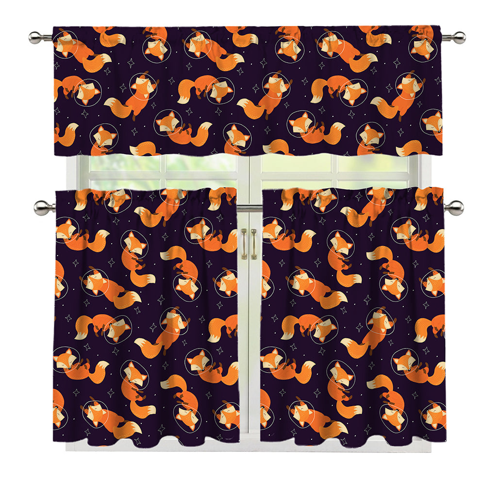 Space Fox Pattern Print 3 Piece Kitchen Curtains