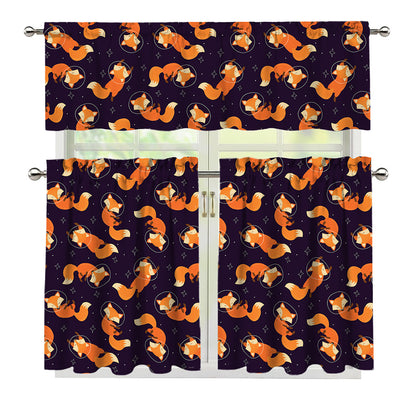 Space Fox Pattern Print 3 Piece Kitchen Curtains