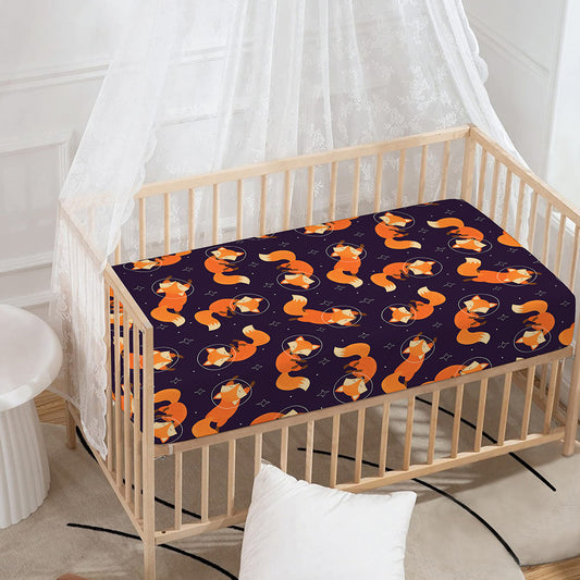 Space Fox Pattern Print Baby Crib Sheet
