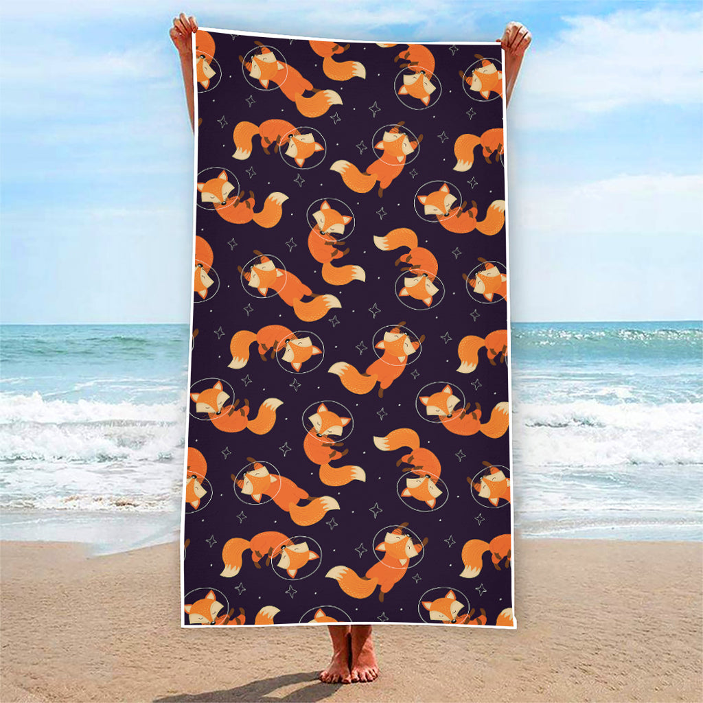 Space Fox Pattern Print Beach Towel