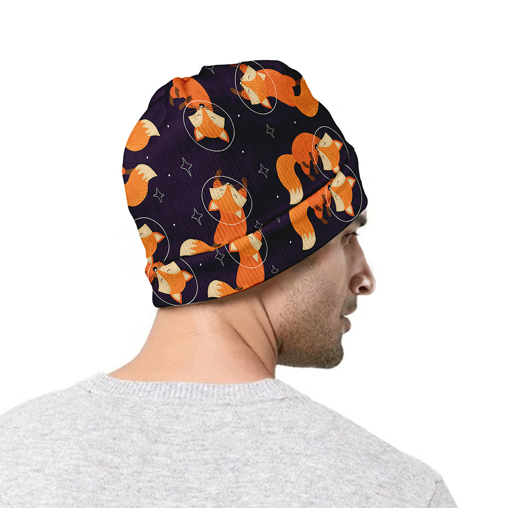 Space Fox Pattern Print Beanie