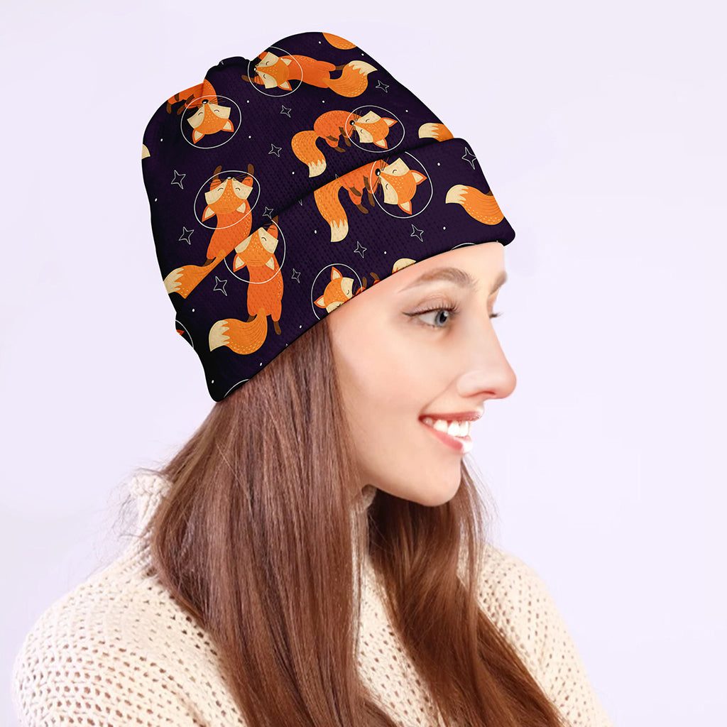 Space Fox Pattern Print Beanie
