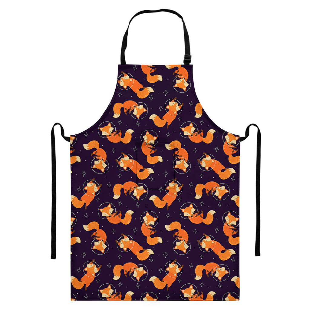 Space Fox Pattern Print Bib Apron With Pocket