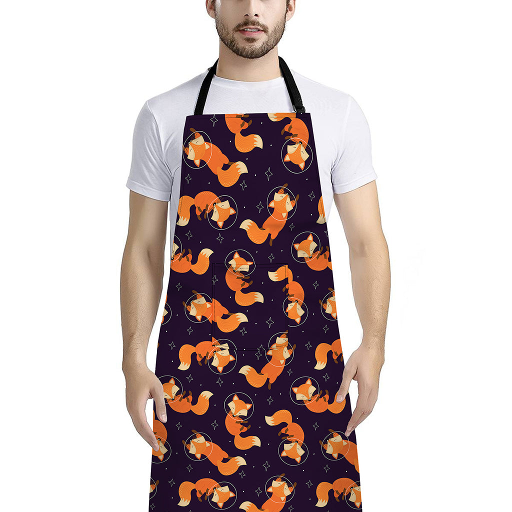Space Fox Pattern Print Bib Apron With Pocket
