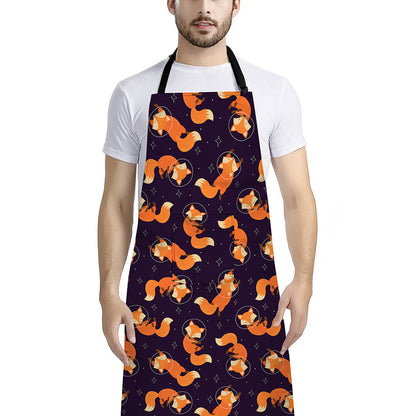 Space Fox Pattern Print Bib Apron With Pocket