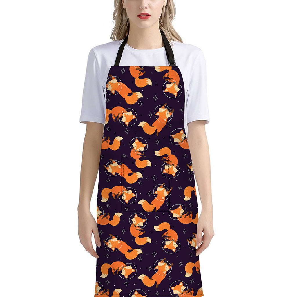Space Fox Pattern Print Bib Apron With Pocket