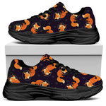 Space Fox Pattern Print Black Chunky Shoes