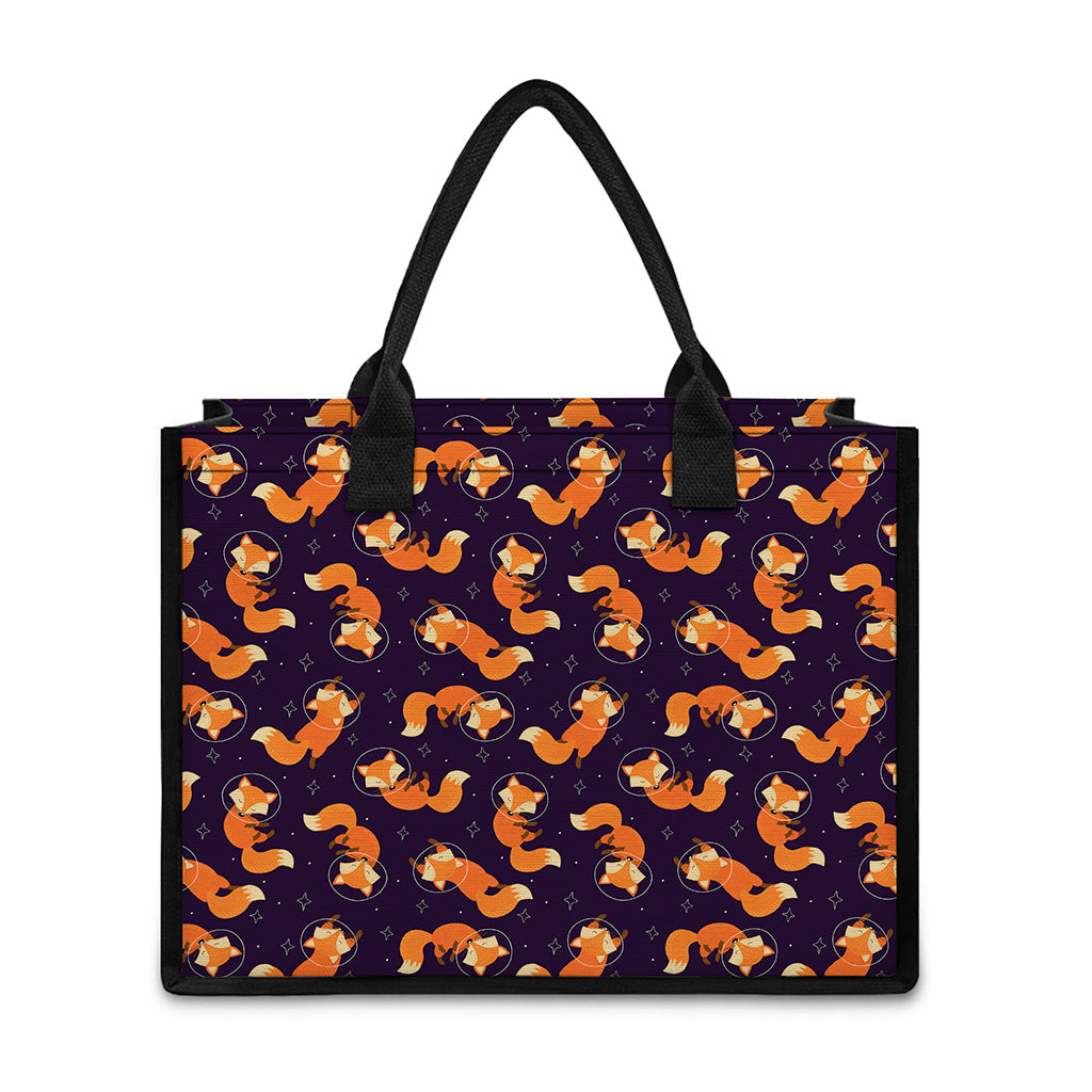Space Fox Pattern Print Canvas Tote Bag