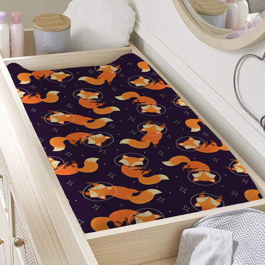 Space Fox Pattern Print Changing Pad Cover