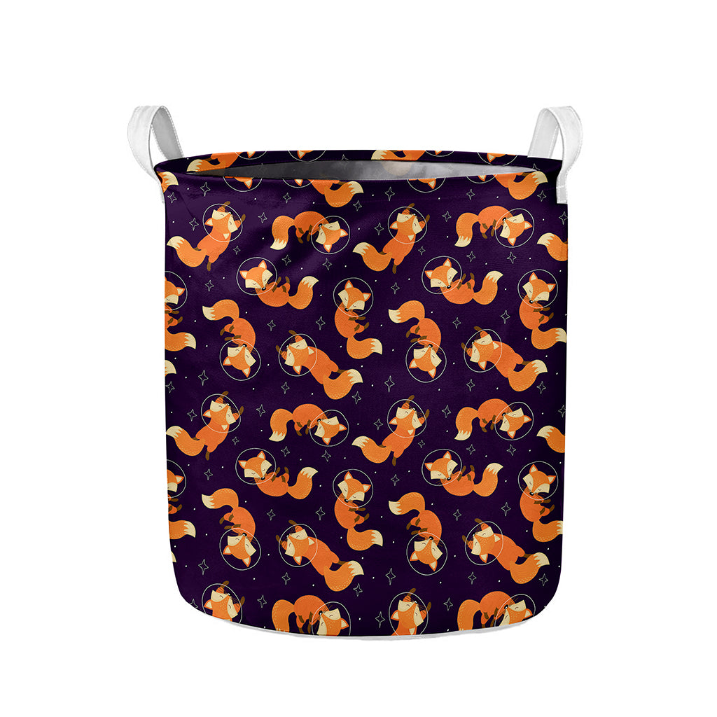 Space Fox Pattern Print Collapsible Laundry Basket