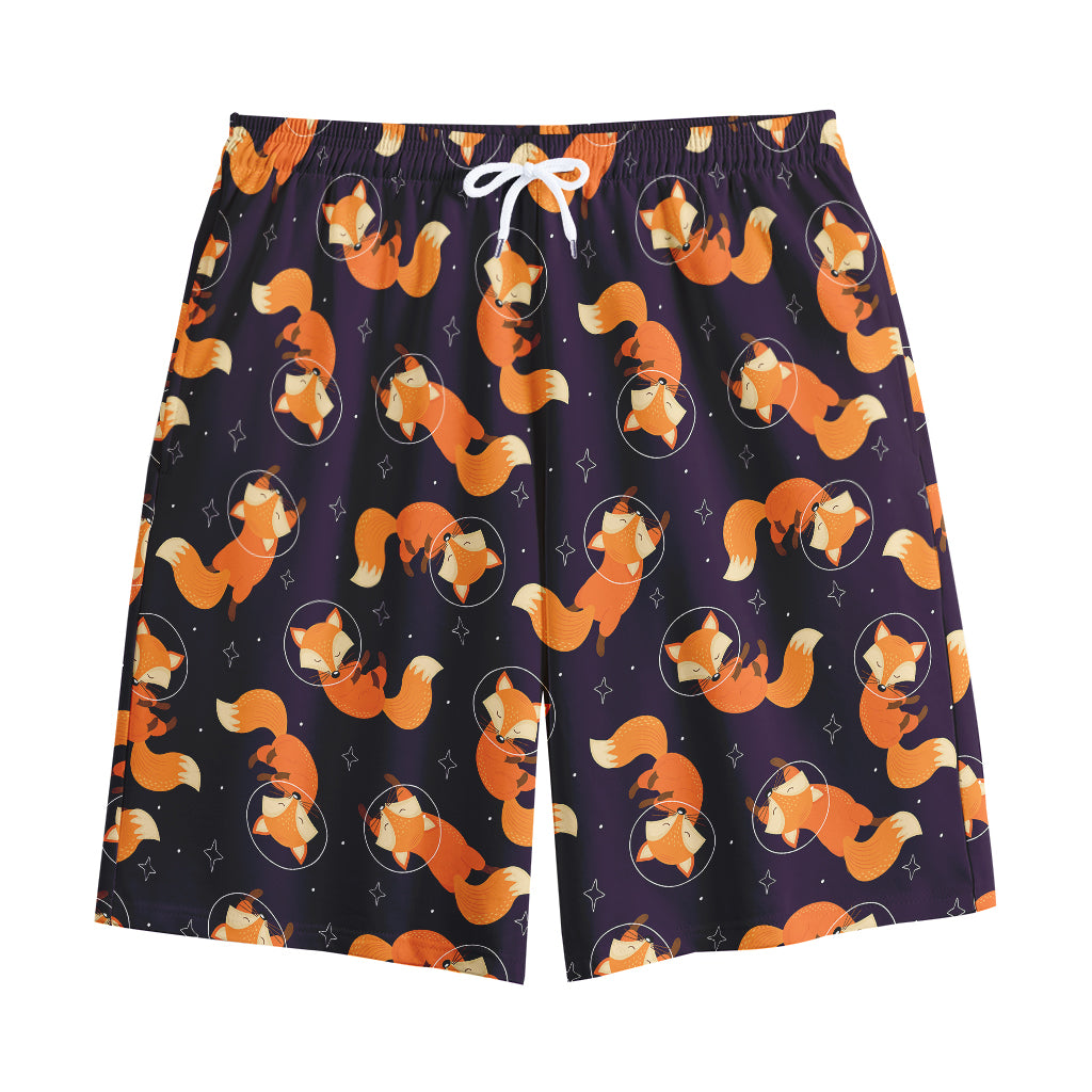 Space Fox Pattern Print Cotton Shorts