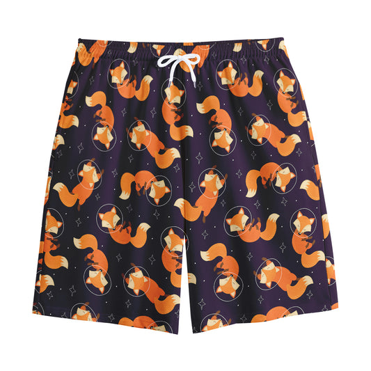 Space Fox Pattern Print Cotton Shorts