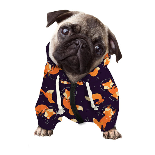 Space Fox Pattern Print Dog Zip Up Hoodie