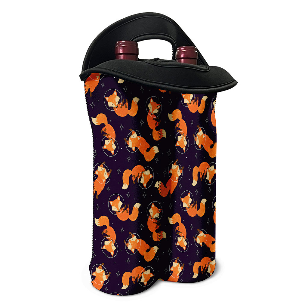 Space Fox Pattern Print Double Neoprene Wine Tote