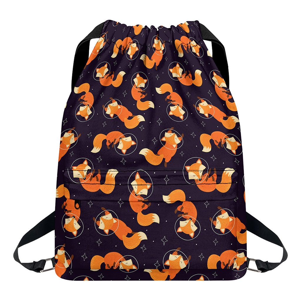 Space Fox Pattern Print Drawstring Backpack