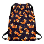 Space Fox Pattern Print Drawstring Backpack
