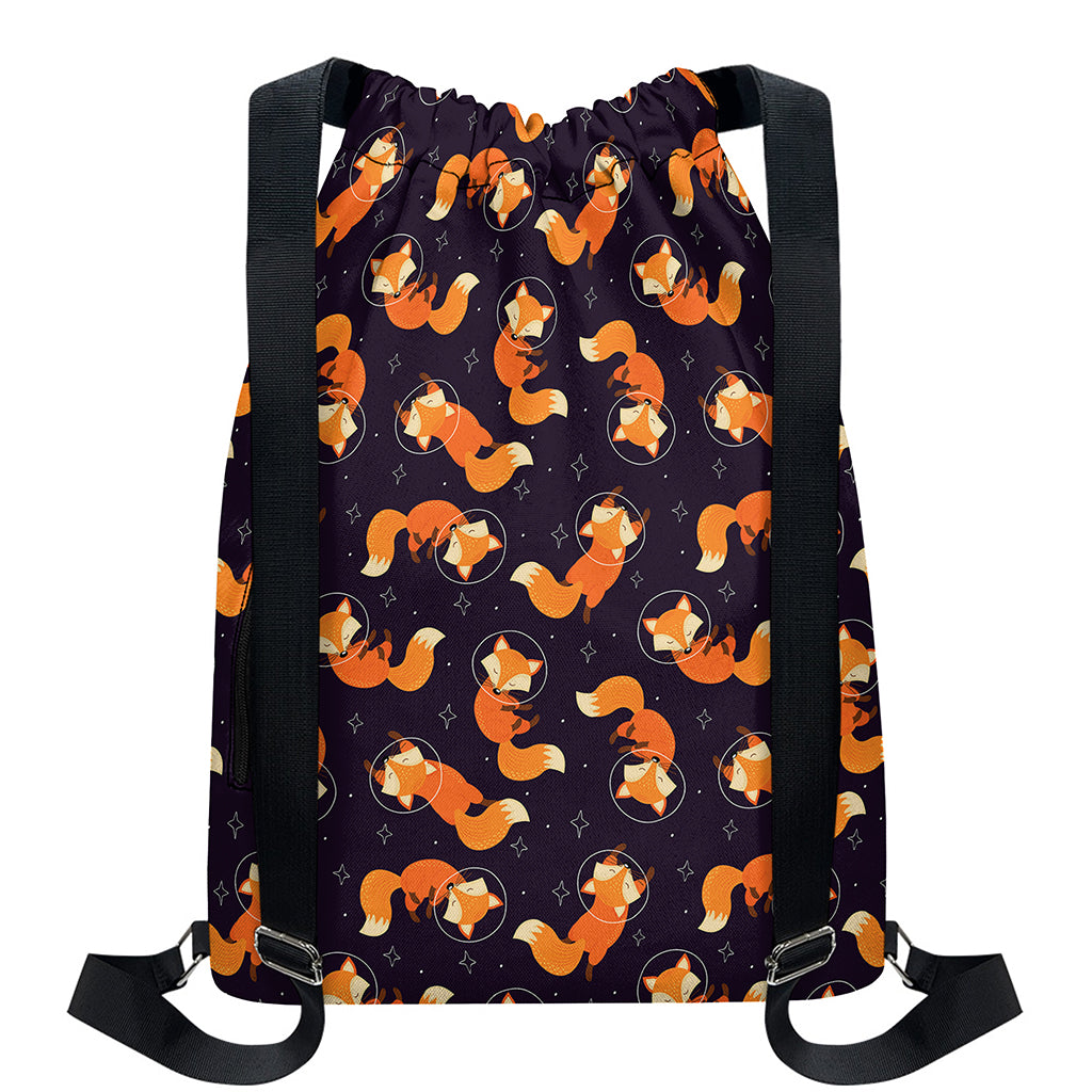 Space Fox Pattern Print Drawstring Backpack