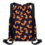 Space Fox Pattern Print Drawstring Backpack