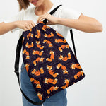 Space Fox Pattern Print Drawstring Backpack