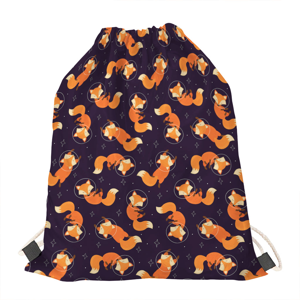 Space Fox Pattern Print Drawstring Bag