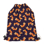 Space Fox Pattern Print Drawstring Bag