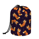 Space Fox Pattern Print Drawstring Makeup Bag