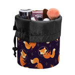 Space Fox Pattern Print Drawstring Makeup Bag