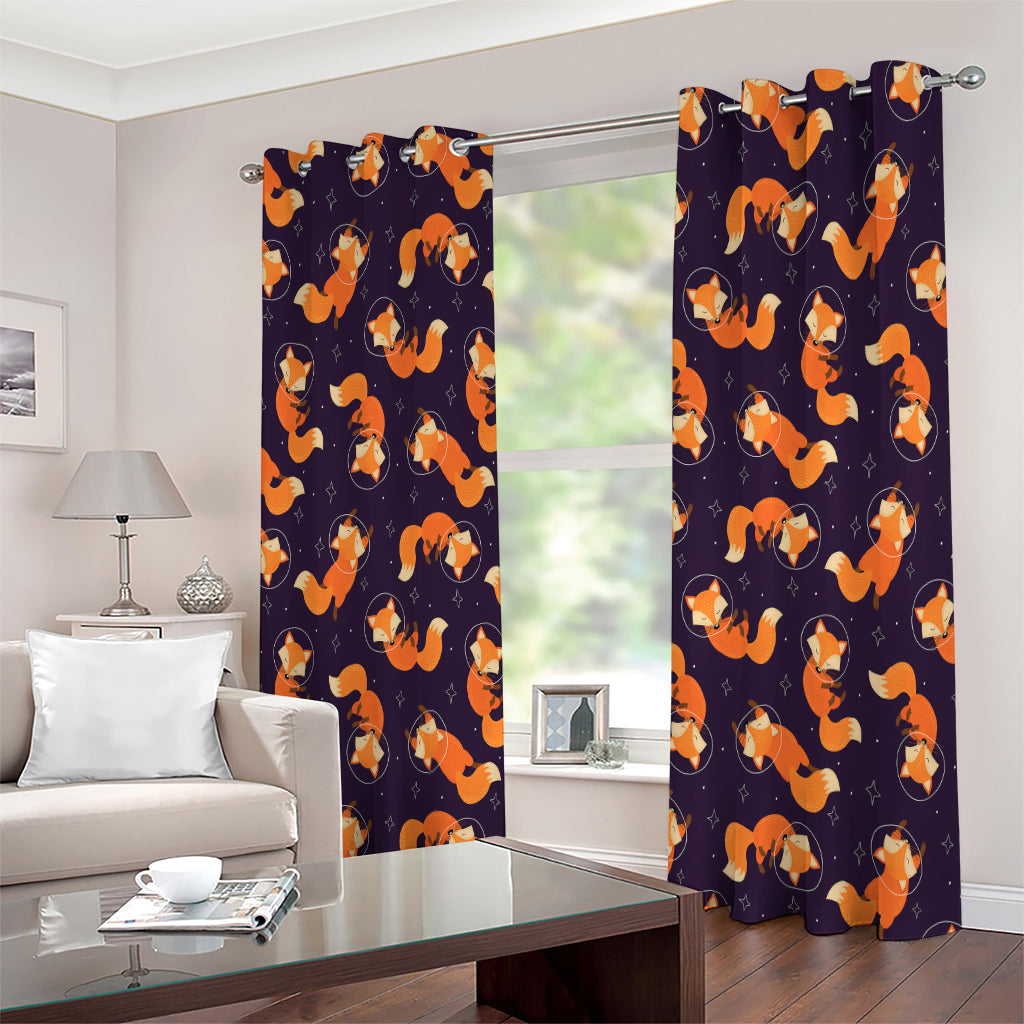 Space Fox Pattern Print Extra Wide Grommet Curtains