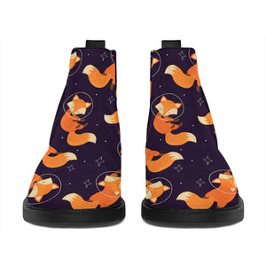 Space Fox Pattern Print Flat Ankle Boots