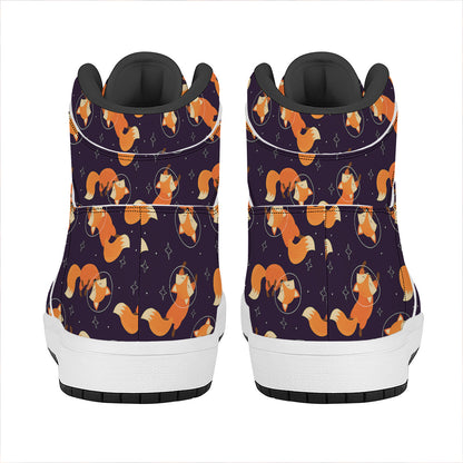 Space Fox Pattern Print High Top Leather Sneakers