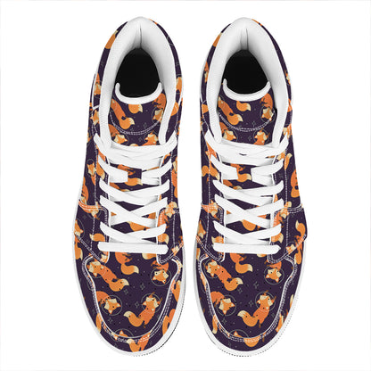 Space Fox Pattern Print High Top Leather Sneakers