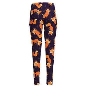 Space Fox Pattern Print High-Waisted Pocket Leggings