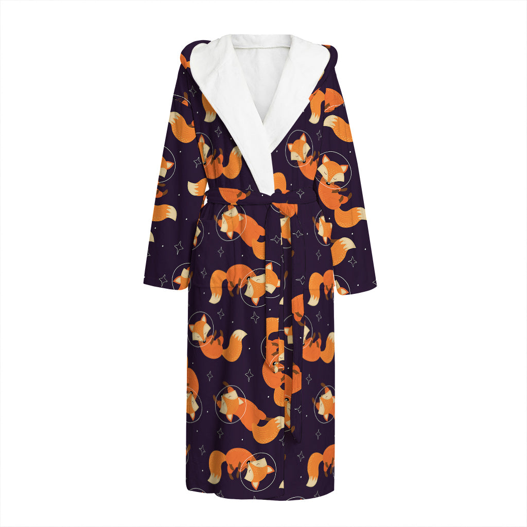 Space Fox Pattern Print Hooded Bathrobe