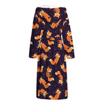 Space Fox Pattern Print Hooded Bathrobe