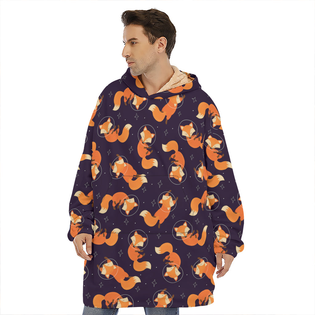 Space Fox Pattern Print Hoodie Blanket