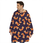 Space Fox Pattern Print Hoodie Blanket
