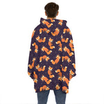 Space Fox Pattern Print Hoodie Blanket